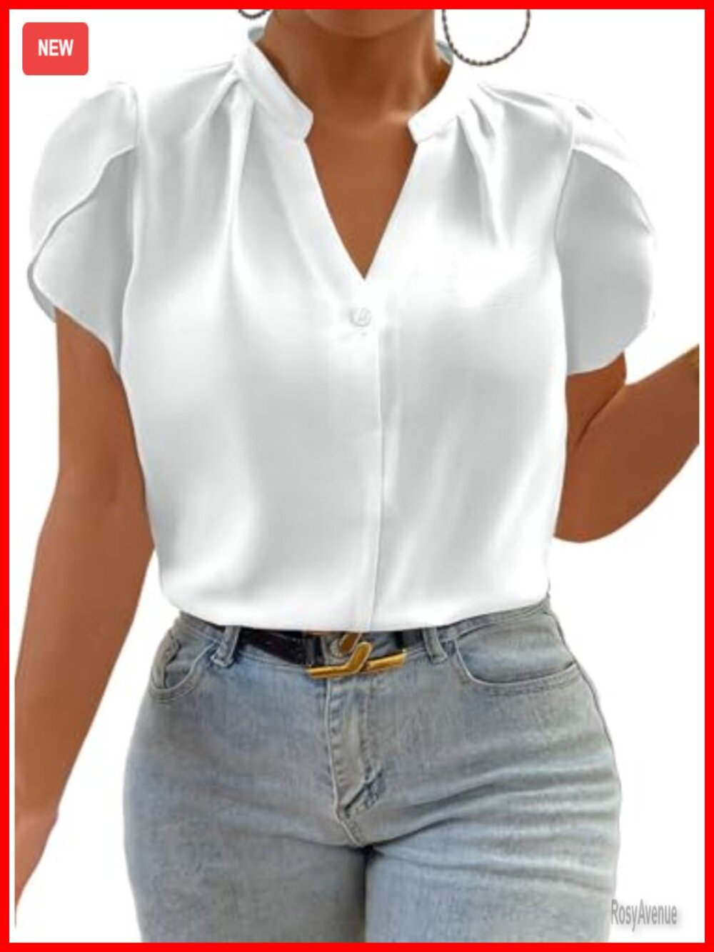 Plus Size V Neck Puff Sleeve Work Blouse